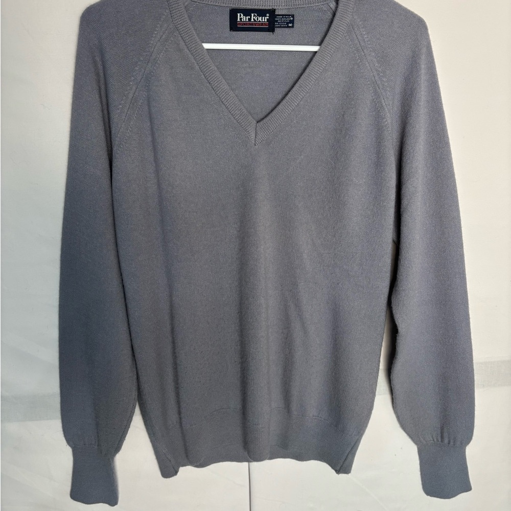Par Four Sweater Mens Medium Gray‎ Pullover 100% Orlon Acrylic Made USA V Neck